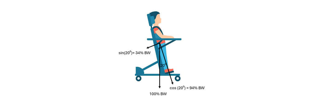 Angle diagram of a child in a stander